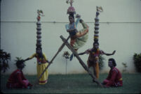 Om Periyaswamy dance troupe - Karakāṭṭam dance with ladders and karana poses as two other dancers balance pots, Madurai (India), 1984