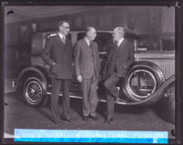 Walter P. Chrysler, Perry H. Greer, and A. C. Robbins posing in front of a Chrysler Six, Los Angeles, 1924