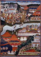 Bharata and others going to Rama; King Guha's warriors and Bharata's army