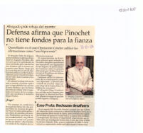 Defensa afirma que Pinochet no tiene fondos para su fianza