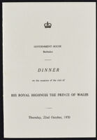 Sitting Arrangements for the Dinner on the Occasion of the Visit of H. R. H. The Prince of Wales