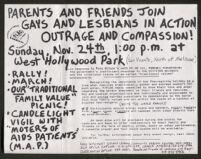 "Parents and Friends Join Gays and Lesbians in Action, Outrage, and Compassion!" 1990s