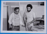 Albio Gonzalez and Gordon Metz framing artworks for the exhibition Art Towards Social Development, Gaborone, Botswana, 1982