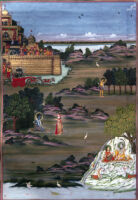 Shurpanakha complaining to Ravana in the palace; Rama asking Sita to enter the fire