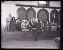 Judge Johnson W. Summerfield beside women seated in a jury box, Los Angeles, 1920-1927 