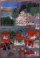 Bharata addressing Rama; Janaka among queens
