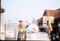 Political rally workers in a jeep, Vandiperiyar (India), 1984