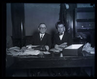 Edward E. Sweeney during  embezzlement trial with attorney Joseph W. Ryan, Los Angeles, 1928