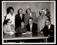 Press conference for the choir of 2nd Baptist Church with Verna Arvey, William Grant Still and others, Los Angeles, 1964