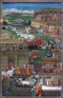 Dasharatha consulting courtiers and sage Vasishtha to consult on his abdication