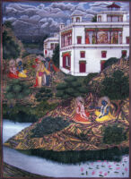 Sugriva in palace of Kishkindha; Rama and Lakshmana on Pravarsana Mountain.