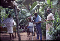 Ottan Thullal - Nazir Ali Jairazbhoy sets up a video camera to record a performance, Ayamkudy (India), 1984