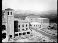 Royce Hall (left) and Haines Hall (right) under construction, 1928