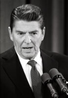 President Ronald Reagan answering questions during press conference
