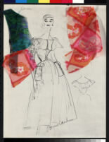 Cashin's illustrations of at-home wear designs, with swatches. f02-01