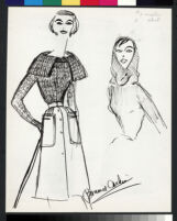 Cashin's illustrations of knit ensembles with leather for Guttman Bros and Sills and Co. f09-06
