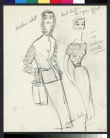 Cashin's illustrations of knit ensembles with leather for Guttman Bros and Sills and Co. f09-07