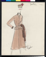 Cashin's hand-painted illustrations of ensembles featuring beige and ivory Forstmann wool. f04-03