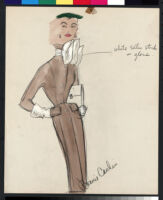 Cashin's hand-painted illustrations of ensembles featuring beige and ivory Forstmann wool. f04-07