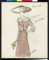 Cashin's hand-painted illustrations of ensembles featuring beige and ivory Forstmann wool. f04-06