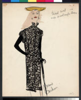 Cashin's hand-painted illustrations of ensembles featuring black and white / gray Forstmann wool. f07-11