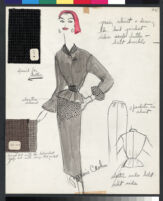 Cashin's hand-painted illustrations of ensembles featuring black and white / gray Forstmann wool. f07-07