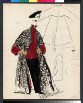 Cashin's hand-painted illustrations of ensembles featuring black and white / gray Forstmann wool. f07-09