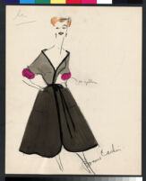 Cashin's hand-painted illustrations of ensembles featuring black and white / gray Forstmann wool. f07-06