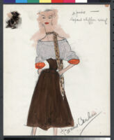 Cashin's hand-painted illustrations of ensembles featuring mauve / plum Forstmann wool. f08-02