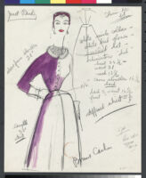 Cashin's hand-painted illustrations of ensembles featuring mauve / plum Forstmann wool. f08-05