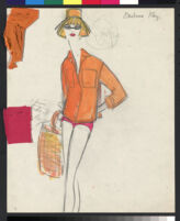 Cashin's hand-painted illustration of an ensemble featuring orange Forstmann wool. f09-01