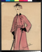 Cashin's hand-painted illustrations of ensembles featuring red Forstmann wool. f11-01