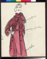 Cashin's hand-painted illustrations of ensembles featuring red Forstmann wool. f11-03