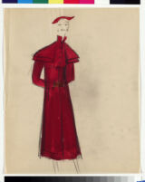 Cashin's hand-painted illustrations of ensembles featuring red Forstmann wool. f11-04