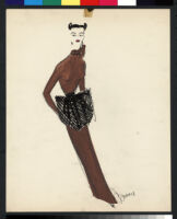 Cashin's hand-painted illustrations of ensembles featuring brown Forstmann wool. f12-01