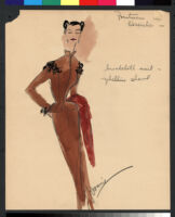 Cashin's hand-painted illustrations of ensembles featuring brown Forstmann wool. f12-03