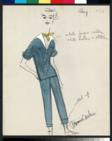 Cashin's illustrations of ensembles featuring turquoise Forstmann wool. f13-02