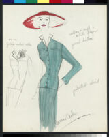 Cashin's illustrations of ensembles featuring turquoise Forstmann wool. f13-04
