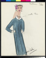 Cashin's illustrations of ensembles featuring turquoise Forstmann wool. f13-08