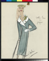 Cashin's illustrations of ensembles featuring turquoise Forstmann wool. f13-10