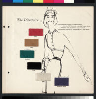 Cashin's illustrations of sweater designs for Forstmann wool, mounted on board with swatches. b075_f01-08