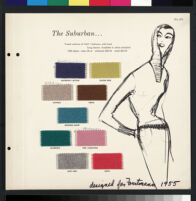 Cashin's illustrations of sweater designs for Forstmann wool, mounted on board with swatches. b075_f01-21