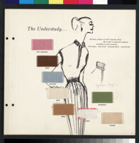 Cashin's illustrations of sweater designs for Forstmann wool, mounted on board with swatches. b075_f01-22