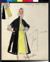 Cashin's illustrations of coat designs for Norman Zeiler, with swatches. f02-04
