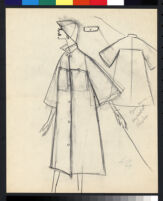 Cashin's pencil illustrations of rainwear designs, including hats. b077_f08-07