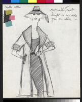 Cashin's pencil illustrations of rainwear designs, including hats. b077_f08-10
