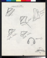 Cashin's pencil illustrations of rainwear designs, including hats. b077_f08-02