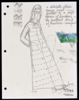 Copies of Cashin's loungewear design illustrations for Evelyn Pearson, with swatches. b033_f03-21