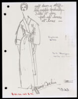 Copies of Cashin's loungewear design illustrations for Evelyn Pearson, with swatches. b033_f03-23