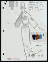 Copies of Cashin's loungewear design illustrations for Evelyn Pearson, with swatches. b033_f03-26